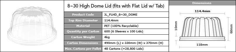 8-30 114mm High Dome Lid fit Flat Tab Lid
